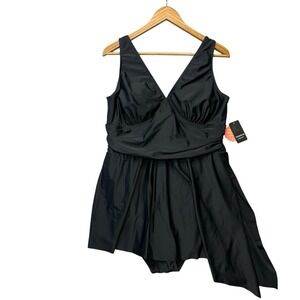 Torrid Womens Swimsuit 2 Black One Piece Asymmetrical Skirt Modest Swim Dress